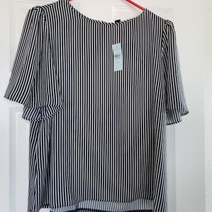 Navy blue and white striped blouse